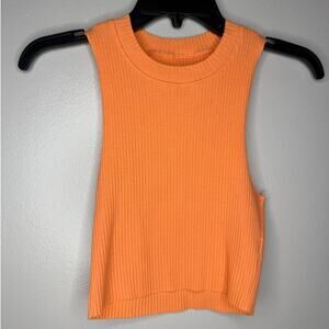 Aerie High Neck Ribbed Orange Cropped Womens Tank Top Size Small